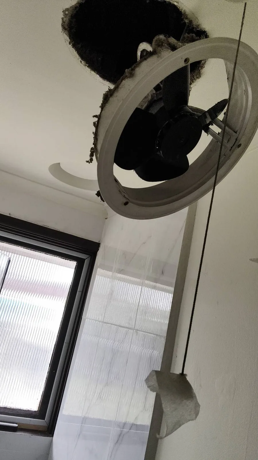 Ceiling lighting installation viewed from below