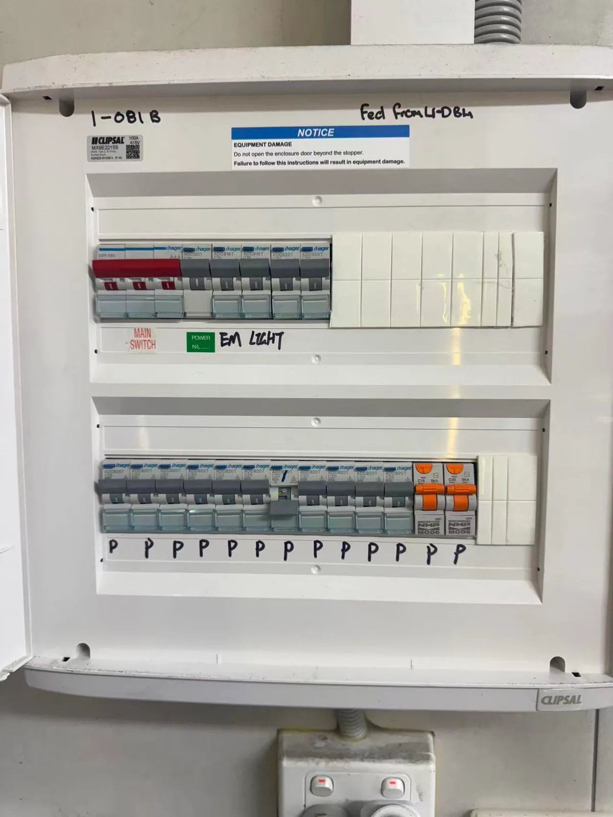 Residential switchboard viewed with its cover open