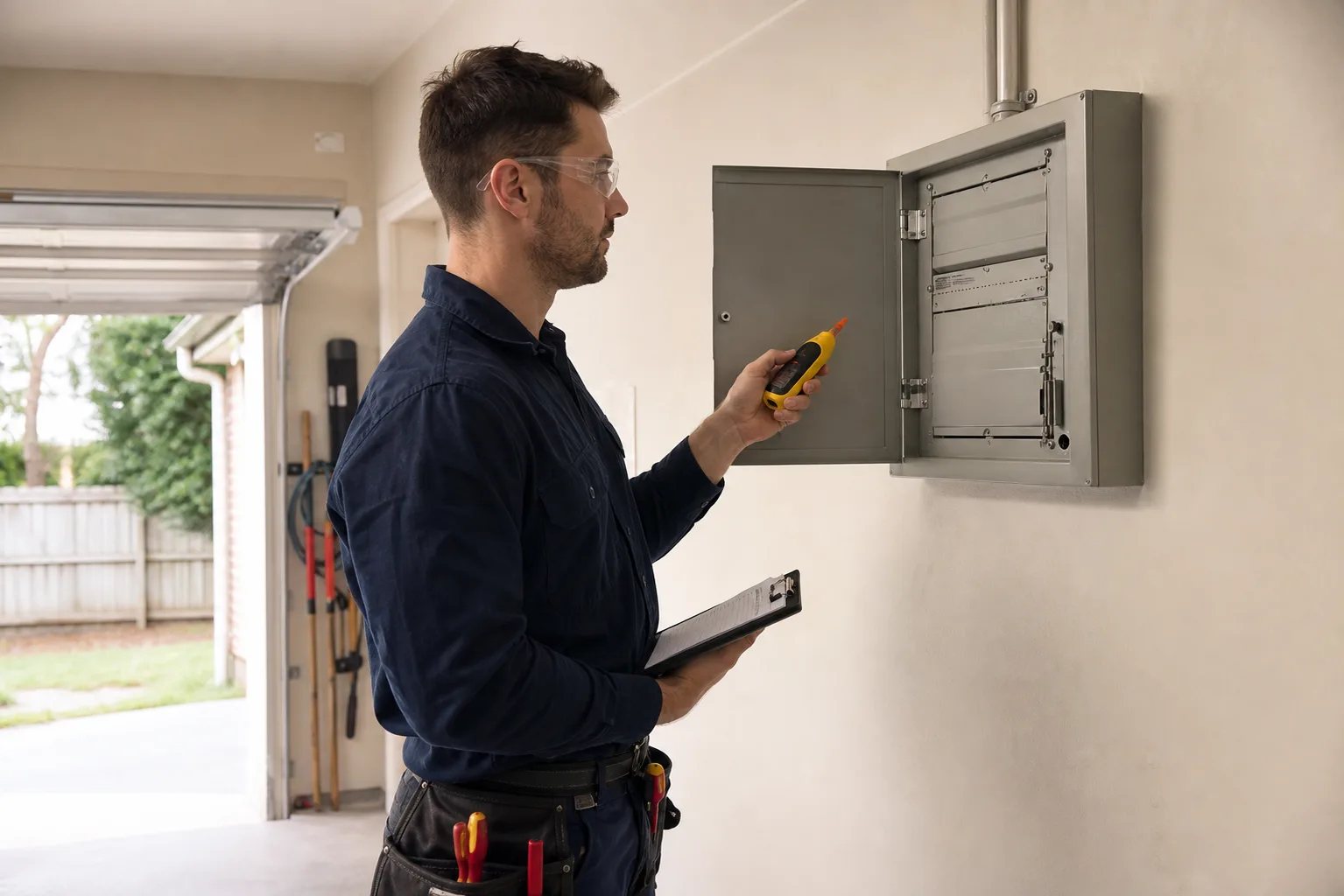 Simulated electrician inspection of a residential switchboard